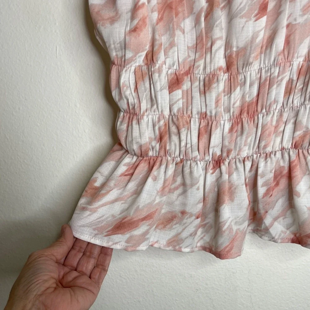 Paper Crane Pink & White Smocked Sleeveless Top With Tie Straps Womens Size M - Picture 4 of 9